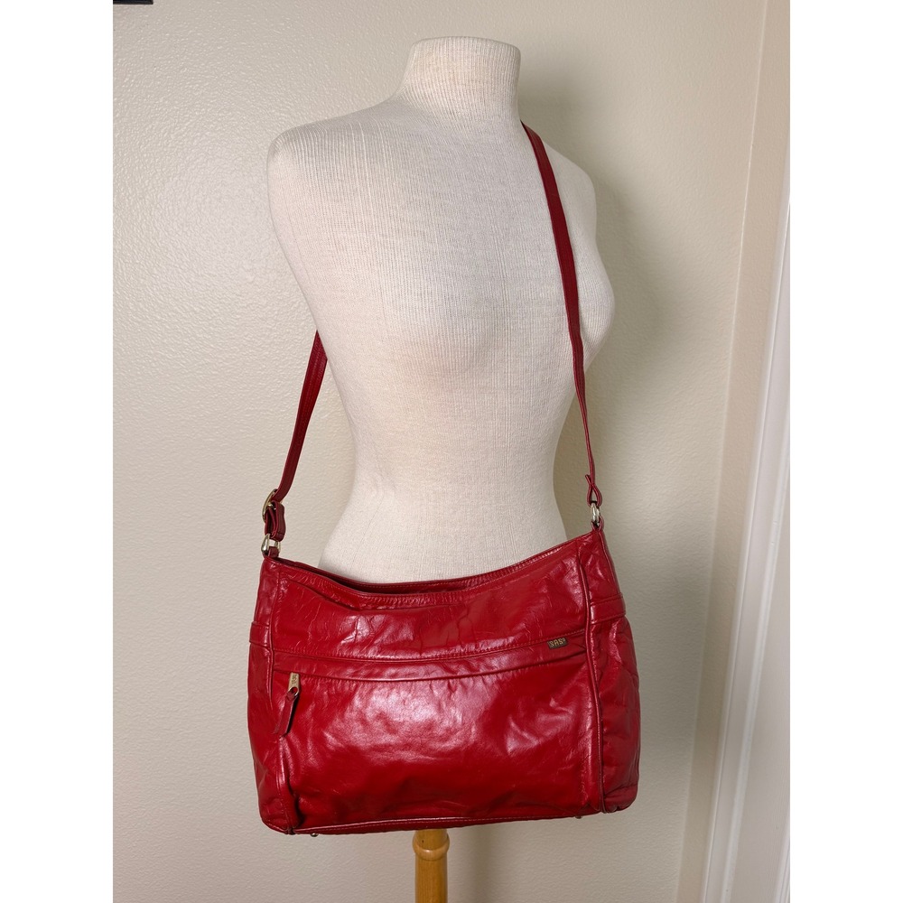 SAS San Antonio Shoemakers Red Leather Shoulder Bag Handcrafted Multi Pocket